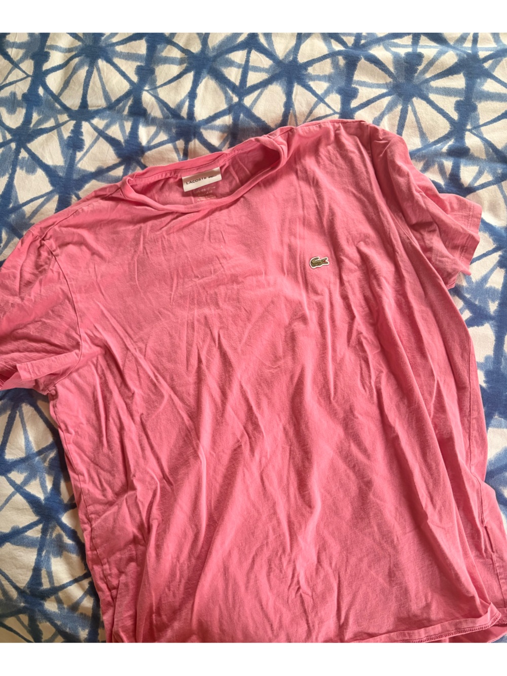 Lacoste Bright Pink Cotton Crewneck Tee with Crocodile Patch